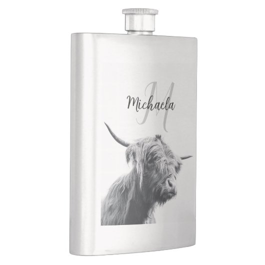Flasque Portrait de vache highland initiale monogramme noi (Droite)