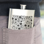 Flasque Protea Floral Block Imprimer Millefleur noir blanc (En situation)