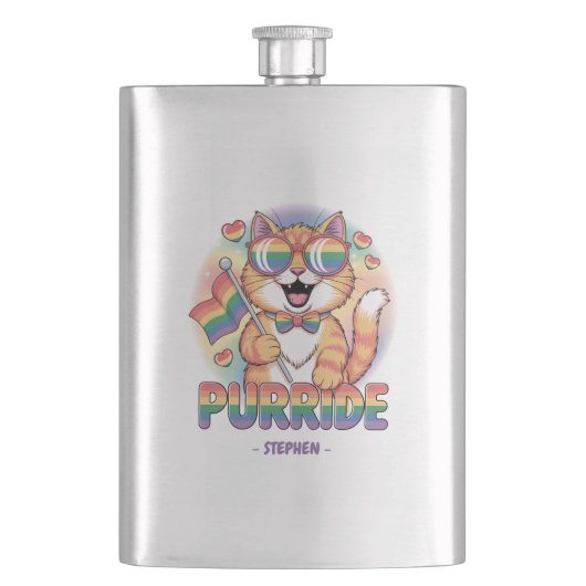 Flasque Purride - Chat orange avec drapeau LGBTQ Pride (devant)