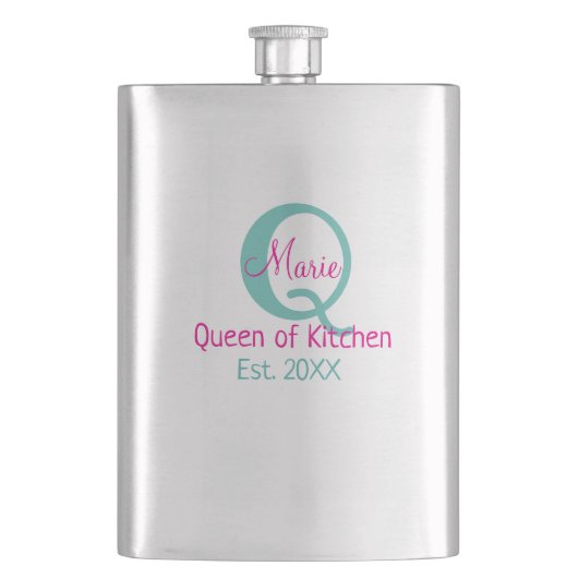 Flasque Queen of cuisine monogramme vert rose simple minim (devant)