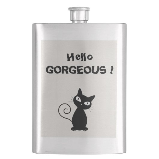 Flasque Quirky Whimsical Black Cat Glittery-Bonjour magnif (devant)