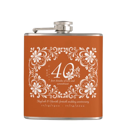 Flasque Romantique Orange Brûlé 40 Ans de Mariage (Devant)