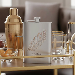 Flasque Rose Gold Faux Parties scintillant Feather personn