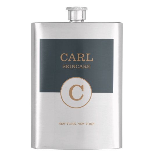 Flasque Salon de beauté moderne Blue Gold Monogram Logo (devant)