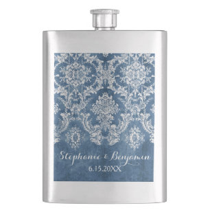 Flasque Sapphire Bleu Rustique Damas modèle Mariage