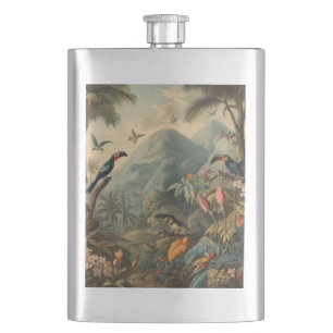 Flasque Scène botanique vintage de toucans et fleurs