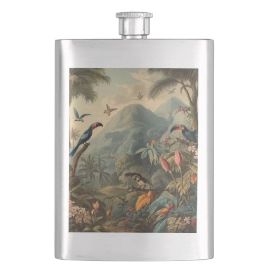 Flasque Scène botanique vintage de toucans et fleurs (devant)