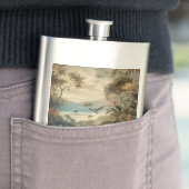 Flasque Scène botanique vintage oiseaux fleurs au paradis (En situation)