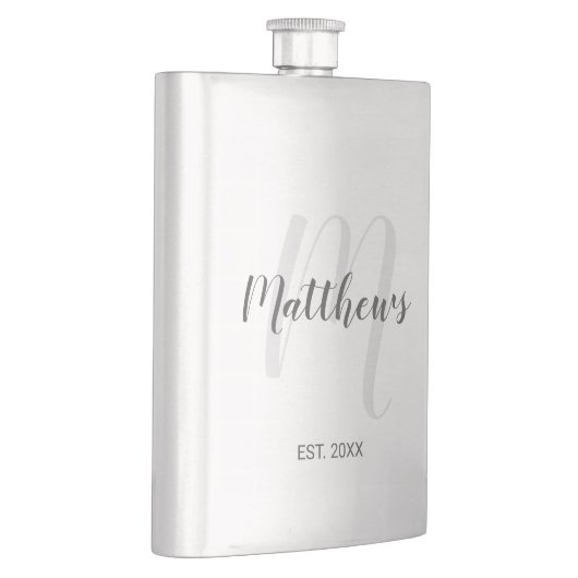 Flasque Script moderne Monogramme personnalisé et nom de f (Droite)