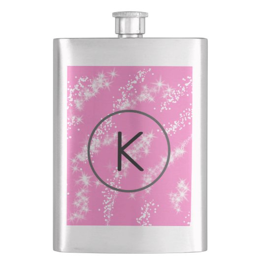 Flasque simple minimal monogramme blanc paillettes rose ea (devant)