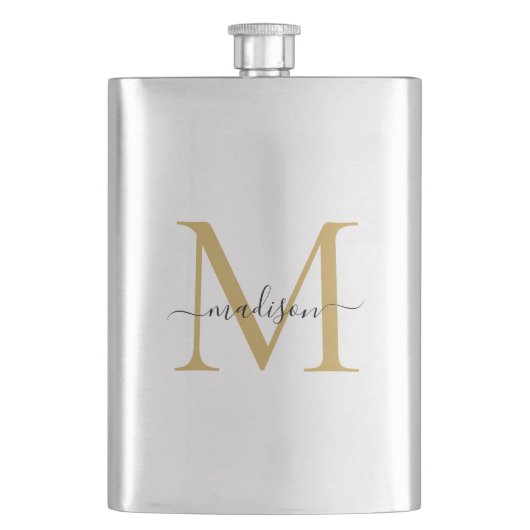 Flasque Simple moderne Faux Gold Monogramme Girl Script No (devant)