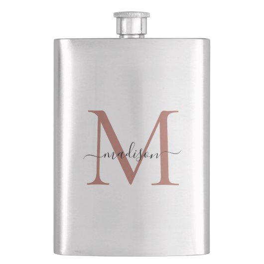 Flasque Simple moderne Rose or Monogramme Girl Script Nom (devant)