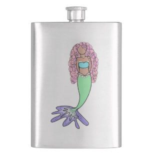 Flasque sirène arc-en-ciel rose bleu violet vert noir bouc