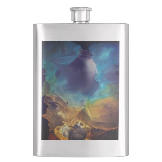 Flasque Space Nebula bleu jaune Alcool art (devant)