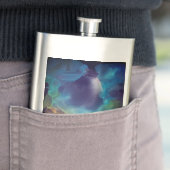 Flasque Space Nebula bleu jaune Alcool art (En situation)