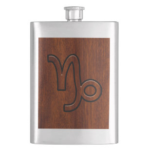 Flasque Symbole du Zodiaque de Capricorne en style bois de