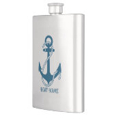 Flasque Texte personnalisé de l'ancre du bateau bleu (Gauche)