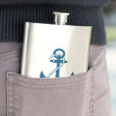 Flasque Texte personnalisé de l'ancre du bateau bleu (En situation)