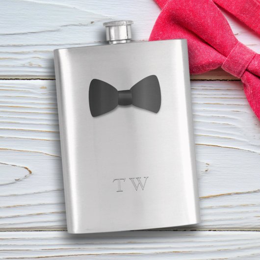 Flasque Tuxedo Mariage Bow Cravate Monogramme Argent Flaco