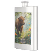 Flasque Vache des Highlands dans le bois avec des fleurs s (Gauche)