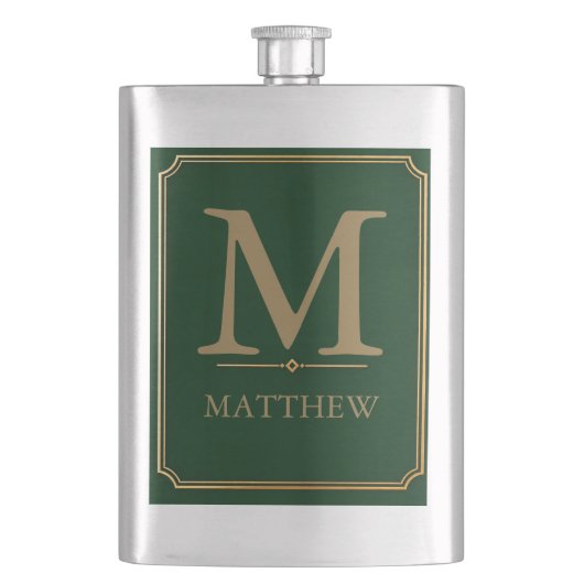 Flasque Vert forêt et monogramme doré (devant)