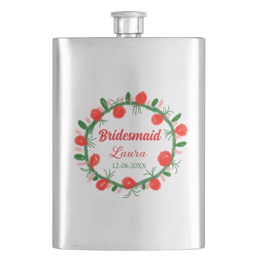 Flasque vert rouge fil cir ajouter nom bridesmaid année ca (devant)