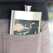 Flasque Vintage grue bleu botanique personnalisable (En situation)