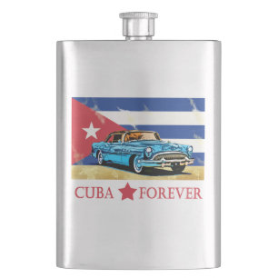 Flasque Vintage La Havane Cuba Flag Classic Car