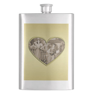Flasque Vintage Romance couple, homme et femme, or