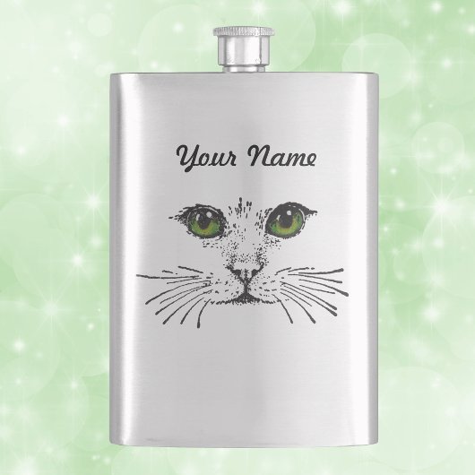 Flasque Visage de Chat Yeux Verts Moustaches
