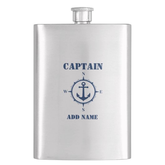 Flasque Votre nom Capitaine Flask Compass Ancre (devant)