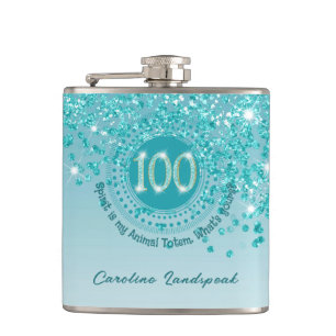 Flasques 100e et Turquoise Parties scintillant bleue et dev