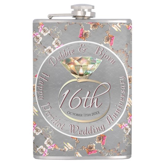 Flasques 16e anniversaire du Mariage Péridot, cire et stati (Devant)