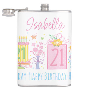 Flasques 21e Anniversaire Cake Cupcake Présent Nom personna