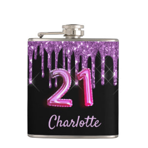 Flasques 21e anniversaire noir violet parties scintillant m