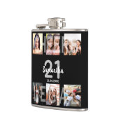 Flasques 21e anniversaire photo collage noir blanc monogram (Gauche)