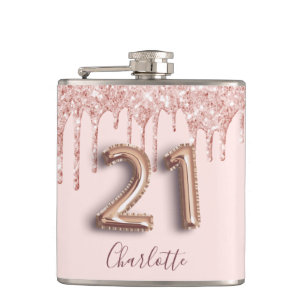 Flasques 21e anniversaire rose or blush parties scintillant