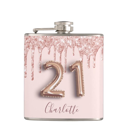 Flasques 21e anniversaire rose or blush parties scintillant (Devant)