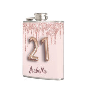 Flasques 21e anniversaire rose or gouttes d'or amis (Gauche)