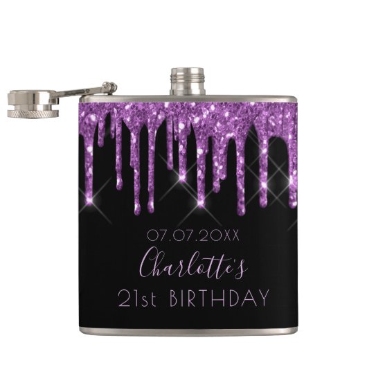 Flasques 21e anniversaire violet parties scintillant goutte (Ouvert)