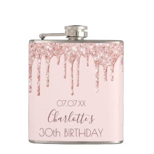 Flasques 30e anniversaire rose gouttes d'or rose