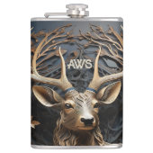 Flasques 3d Gros Antler Buck Deer Monogramme Rustique (Devant)