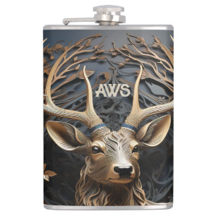 Flasques 3d Gros Antler Buck Deer Monogramme Rustique