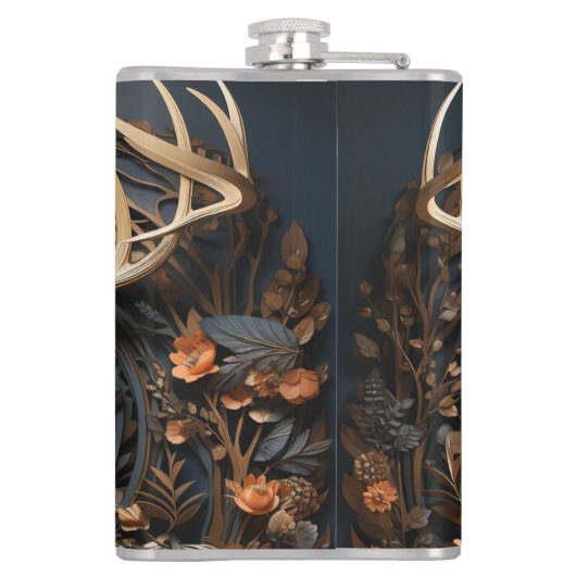 Flasques 3d Gros Antler Buck Deer Monogramme Rustique (Dos)