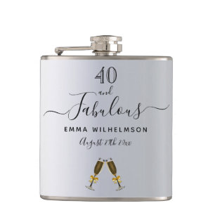 Flasques 40 anniversaire fabuleux script monogramme argent