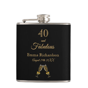 Flasques 40 fabuleux anniversaire noir or chic monogramme