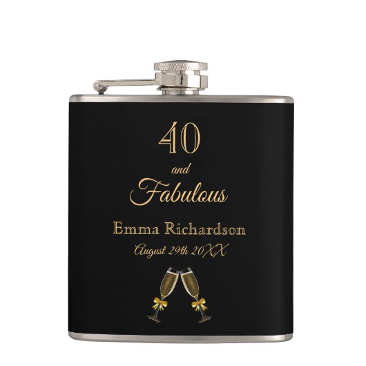 Flasques 40 fabuleux anniversaire noir or chic monogramme (Devant)