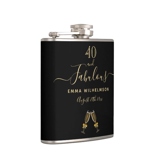 Flasques 40 fabuleux anniversaire noir or script monogramme (Droite)