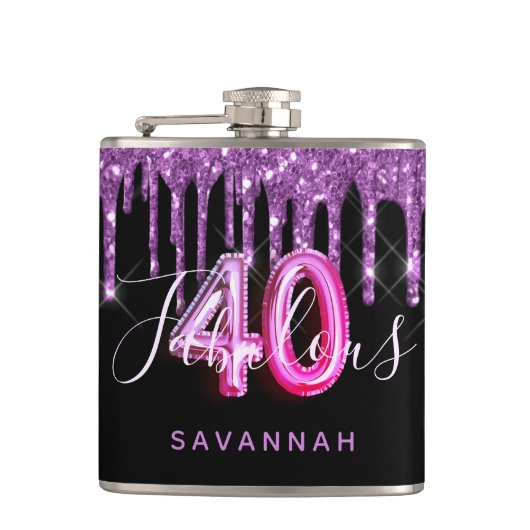 Flasques 40 Fabuleux anniversaire noir violet parties scint (Devant)