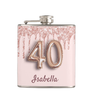 Flasques 40e anniversaire rose or parties scintillant amis